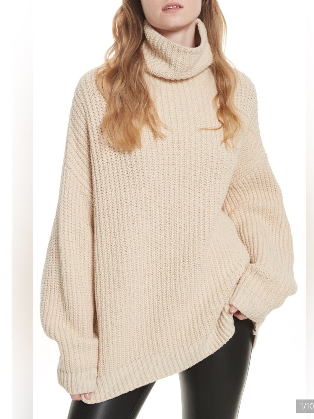 Free People Swim Too Deep Oversized Sweater Small Cream Cowl Neck Chunky Cozy M